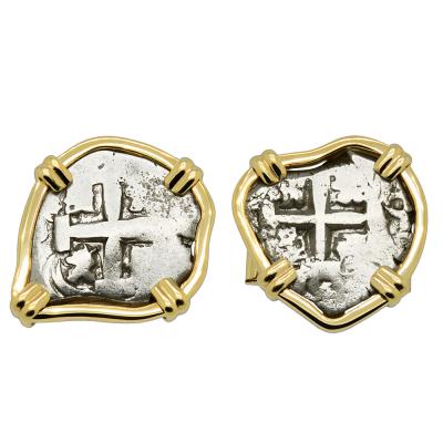 1761 & 1755 Spanish 1 real coins in gold cufflinks