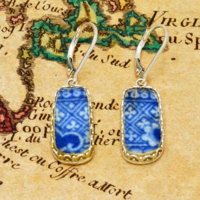 British Caribbean Shipwreck Pottery in silver earrings