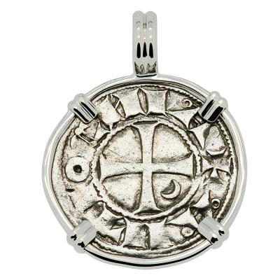 1163-1188 Crusader Cross Coin in white gold Pendant