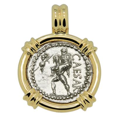 48-47 BC Julius Caesar denarius in gold pendant