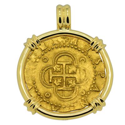 1566-1590 Spanish doubloon in 18k pendant