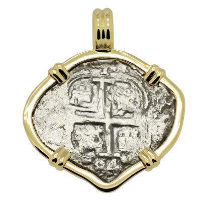 1684 Spanish 1 Real coin in gold pendant