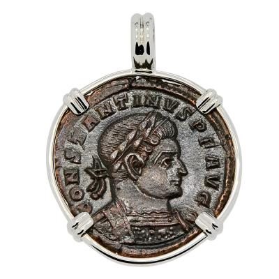 Constantine the Great coin in white gold pendant