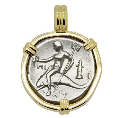 272-240 BC Dolphin rider coin in gold pendant