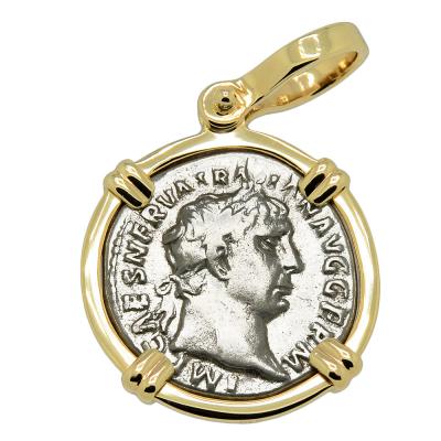 AD 102 Trajan denarius in gold pendant