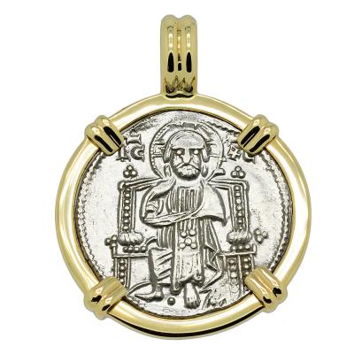 1275-1280 Jesus Christ grosso in gold pendant