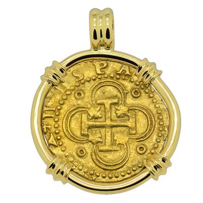 1566-1590 Spanish doubloon in 18k pendant