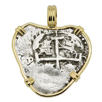 1701 Spanish 1 real coin in gold pendant