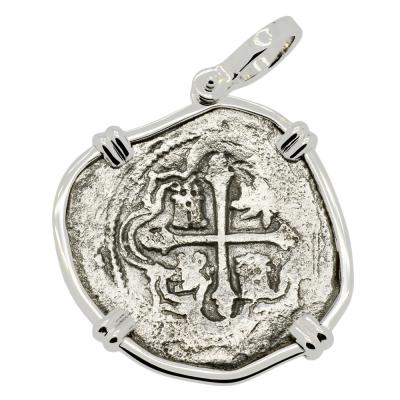 Concepcion shipwreck coin in white gold pendant