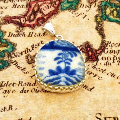 British Shipwreck Pottery in silver pendant