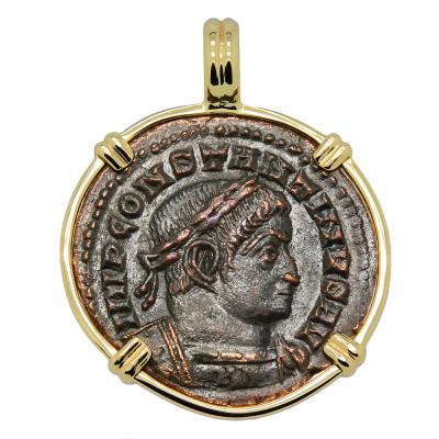 Constantine the Great coin in gold pendant