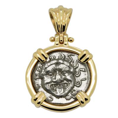 480-450 BC Gorgon drachm coin in gold pendant