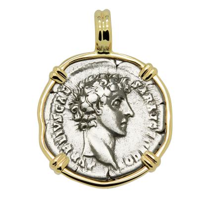 AD 140-144 Marcus Aurelius denarius in gold pendant