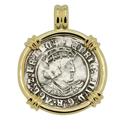 1514-1526 King Henry VIII groat in gold pendant