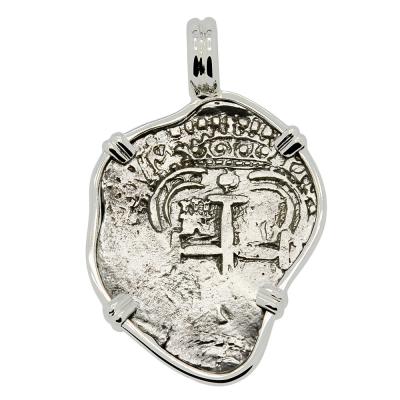 1652-1665 Spanish one real in white gold pendant