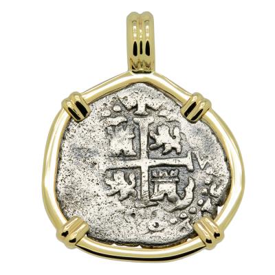 1693 Spanish one real coin in gold pendant