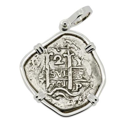 1701 Spanish 2 reales in white gold pendant