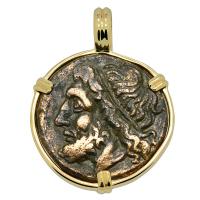 Greek 261-240 BC, Poseidon and Trident tetras in 14k gold pendant.