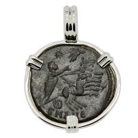 Roman Antioch AD 337-340, Constantine the Great follis in 14k white gold pendant.