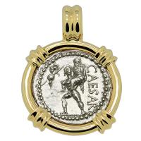 Roman Republic 48-47 BC, Julius Caesar denarius with Aeneas and Venus in 14k gold pendant.