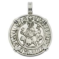 Armenia 1198-1219, King Levon the Magnificent tram in 14k white gold pendant.