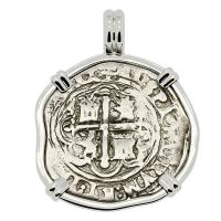 Colonial Spanish Mexico 1 real 1571-1589, in 14k white gold pendant.