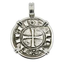 Antioch 1163-1188, Crusader Cross denier in 14k white gold pendant.