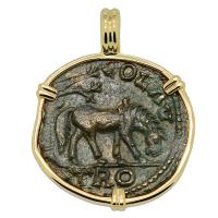 Roman Empire AD 250-268, Horse and Tyche coin in 14k gold pendant. 