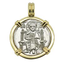 Venice 1275-1280, Jesus Christ and Saint Mark grosso in 14k gold pendant.