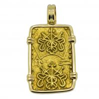 Japanese Shogun 1859-1869, gold nibu-kin in 14k gold pendant.


