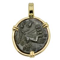 Roman Antioch AD 337-340, Constantine the Great follis in 14k gold pendant.