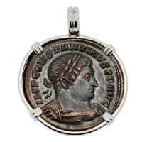 Roman Empire AD 315317, Constantine and Sol follis in 14k white gold pendant.