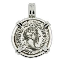 Roman Empire AD 161-162, Marcus Aurelius and Providentia denarius in 14k white gold pendant.