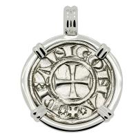 Ancona 1280-1320, Cross Pattee and Saint Judas Cyriacus grosso agontano in 14k white gold pendant.