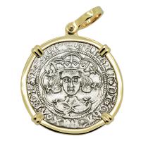 English King Henry VI, 1430-1431 groat in 14k gold pendant.