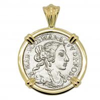 Italian Luigino dated 1667 in 14k gold pendant, 1667 merchantman shipwreck Gela Sicily.