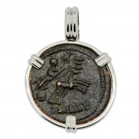 Roman Alexandria AD 337-340, Constantine the Great follis in 14k white gold pendant.