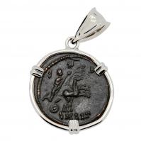 Roman Antioch AD 337-340, Constantine the Great follis in 14k white gold pendant.