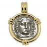 341-335 BC Apollo didrachm coin in gold pendant