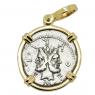 120 BC Janus denarius coin in gold pendant