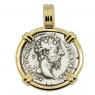 Marcus Aurelius denarius coin in gold pendant