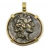 120-63 BC Dionysus bronze coin in gold pendant