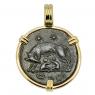 AD 330-336 Roman She-Wolf coin in gold pendant