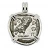 454-404 BC Owl tetradrachm coin in white gold pendant