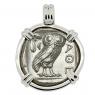 454-404 BC Owl tetradrachm coin in white gold pendant