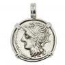 104 BC Roma denarius coin in white gold pendant