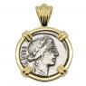 49 BC Salus denarius coin in gold pendant