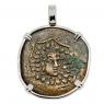 120-63 BC Medusa bronze coin in white gold pendant