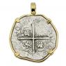 1591-1598 Spanish 2 reales coin in gold pendant