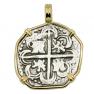 1590 Spanish 2 reales coin in gold pendant